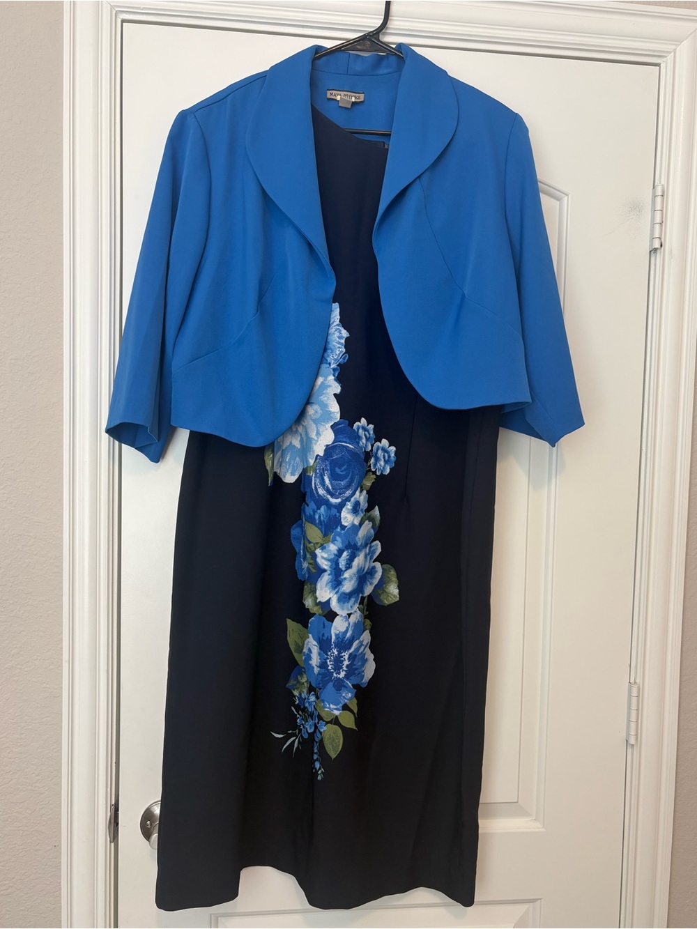 Maya Brooke womens Floral Pattern Colorblock Jacket Dress, Blue/Navy, Size 16W
